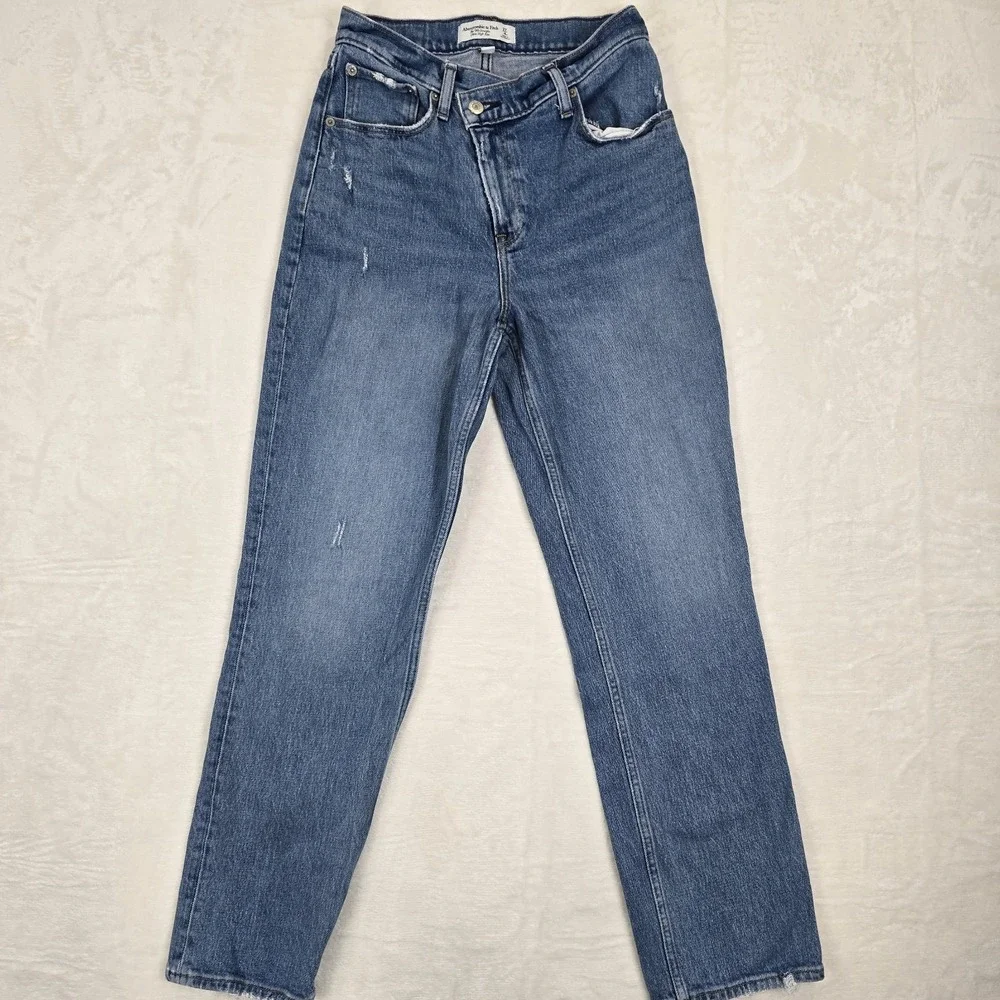 Abercrombie & Fitch The 90s Straight Ultra High Rise Criss Cross Waist Size 27/4 - Picture 2 of 12